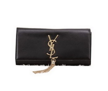 YSL Classic Monogramme Tassel Smooth Leather Clutch Bag Y8908 Black