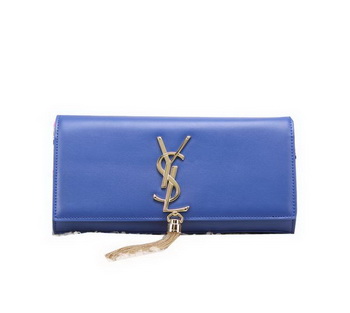 YSL Classic Monogramme Tassel Smooth Leather Clutch Bag Y8908 Blue