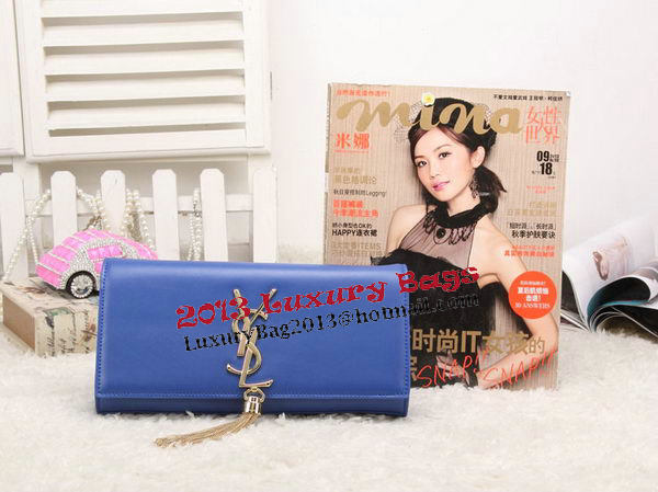 YSL Classic Monogramme Tassel Smooth Leather Clutch Bag Y8908 Blue