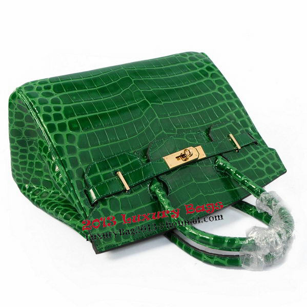 Hermes Birkin 30CM Tote Bags Green Iridescent Croco Leather Gold