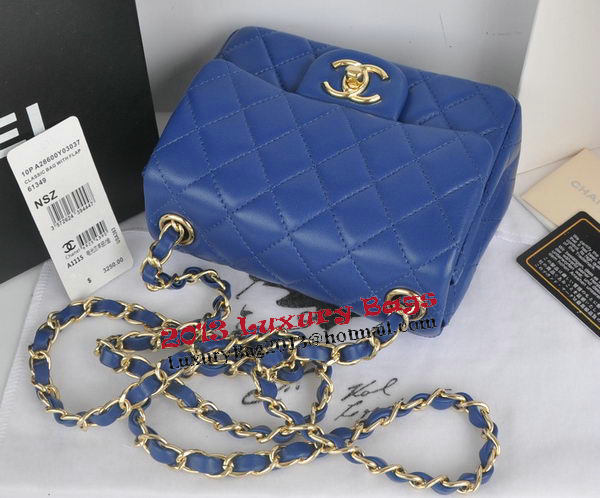 Chanel mini Classic Flap Bag Blue Original Sheekskin CHA1115 Gold