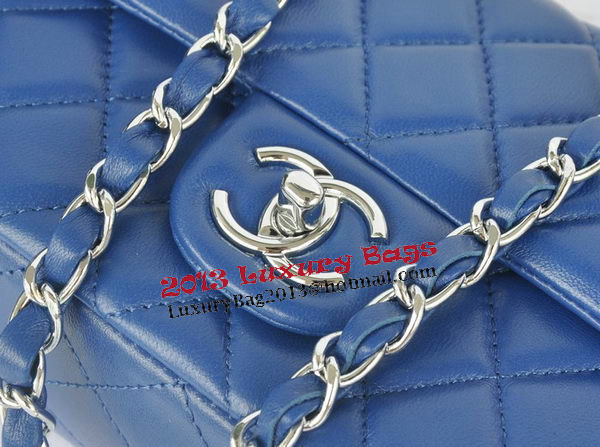 Chanel mini Classic Flap Bag Blue Original Sheekskin CHA1116 Silver