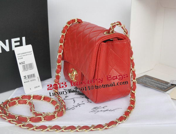 Chanel mini Classic Flap Bag Red Original Sheekskin CHA1115 Gold