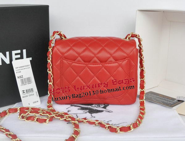 Chanel mini Classic Flap Bag Red Original Sheekskin CHA1115 Gold