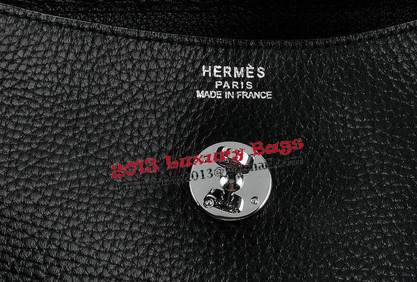 Hermes Lindy 30CM Grainy Leather Shoulder Bag H6207 Black