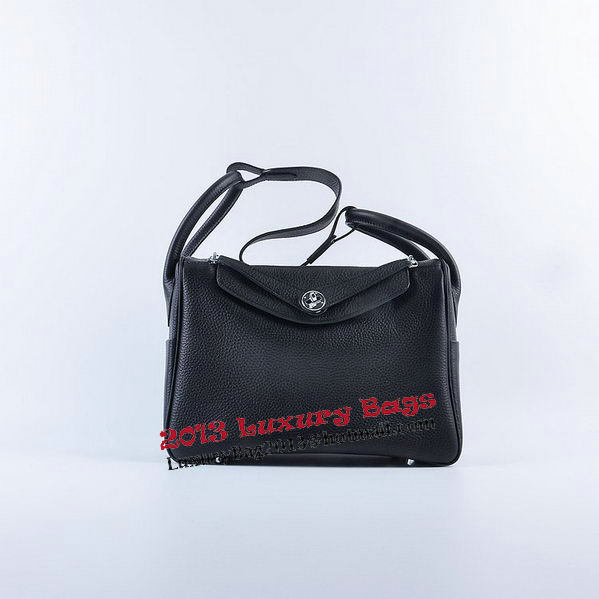 Hermes Lindy 30CM Grainy Leather Shoulder Bag H6207 Black