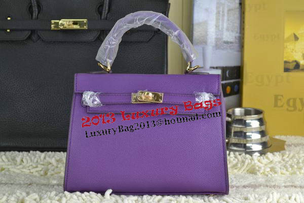 Hermes Kelly 22cm Tote Bag Calfskin Leather Purple