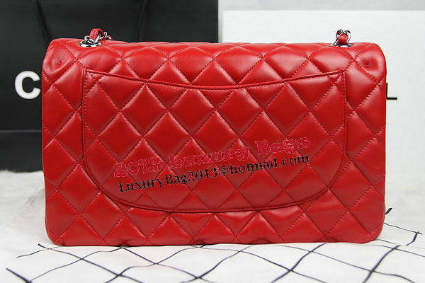 Chanel Classic Flap Bag Red Original Leather CF1113 Silver