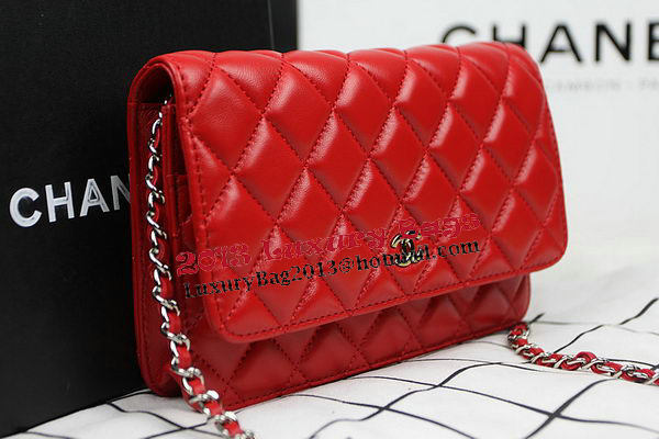 Chanel mini Flap Bag CHA33814 Red Original Sheepskin Leather Silver