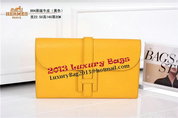 Hermes Jige Clutch Bag Calfskin Leather HQ864 Yellow