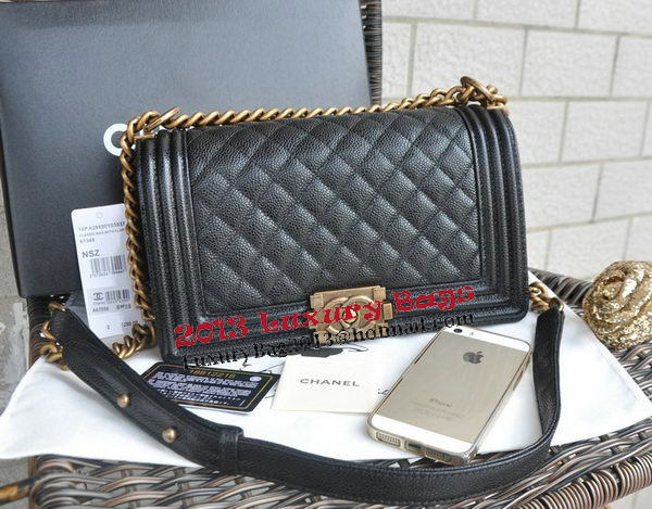 Chanel Boy Flap Shoulder Bags Black Cannage Pattern Leather A67086 Gold