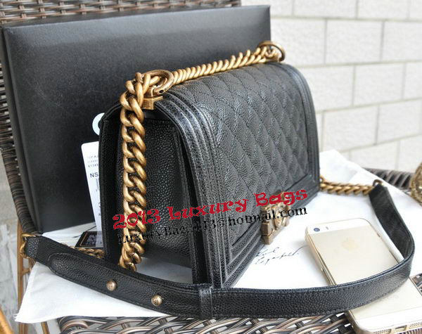 Chanel Boy Flap Shoulder Bags Black Cannage Pattern Leather A67086 Gold