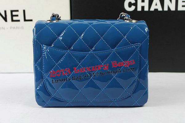 Chanel Classic MINI Flap Bag Blue Original Patent Leather CF1115 Silver