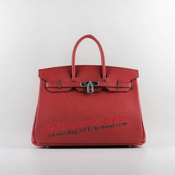 Hermes Birkin 35CM Tote Bags Red Grainy Leather H-35 Silver