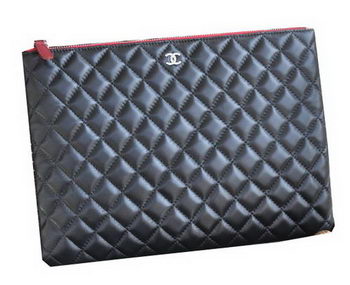 Chanel Clutch Bag Black Sheepskin Leather A82044 Silver