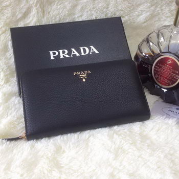 Prada Grainy Leather Large Zippy Wallets Black