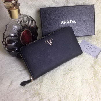 Prada Saffiano Leather Large Zippy Wallets Black