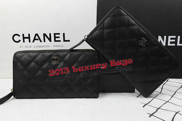 Chanel Matelasse Zip Around Wallet Black Cannage Pattern A50097 Silver