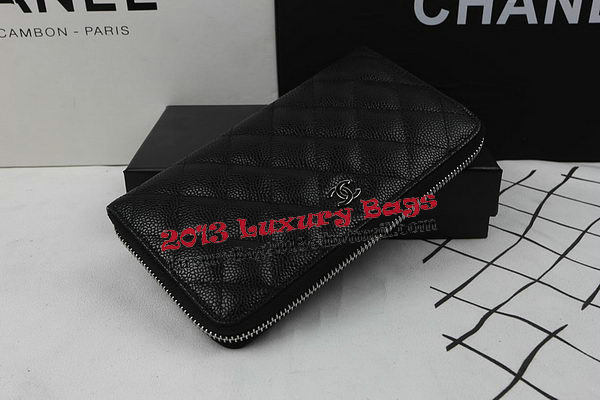 Chanel Matelasse Zip Around Wallet Black Cannage Pattern A50097 Silver