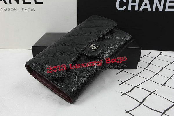 Chanel Tri-Fold Wallet Black Original Cannage Pattern A31506 Silver