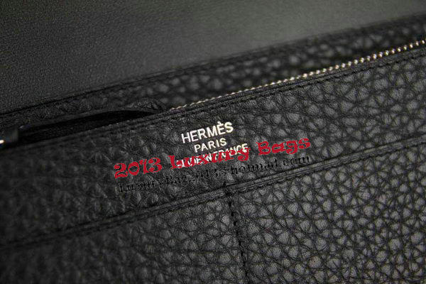 Hermes Compact Passport Holder Original Leather Wallet Black