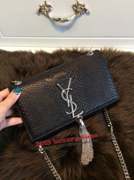 YSL Monogramme Cross-body Shoulder Bag Snake Leather Y31128 Black