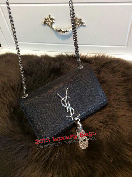 YSL Monogramme Cross-body Shoulder Bag Snake Leather Y31128 Black