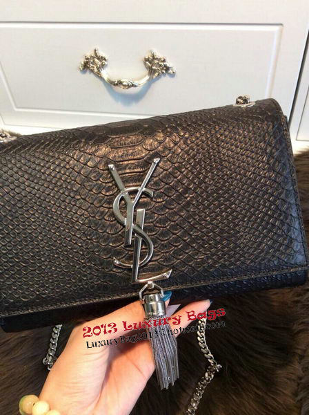 YSL Monogramme Cross-body Shoulder Bag Snake Leather Y31128 Black