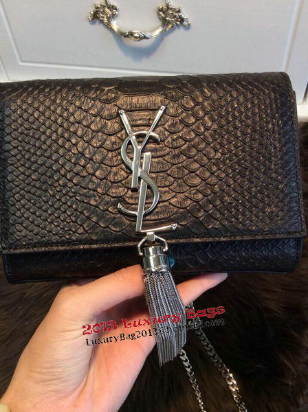 YSL Monogramme Cross-body Shoulder Bag Snake Leather Y31128 Black