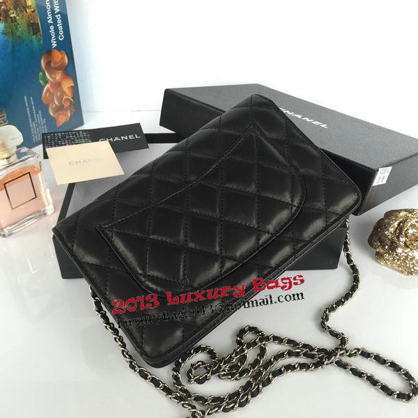 Chanel mini Flap Bag Black Original Sheepskin A33814 Silver