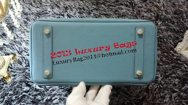 Hermes Birkin 30CM Tote Bags Litchi Leather H30LI Skyblue