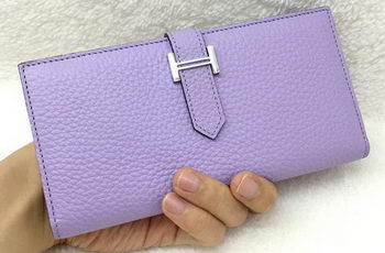 Hermes Bearn Japonaise Bi-Fold Wallet Litchi Leather A208 Lavender