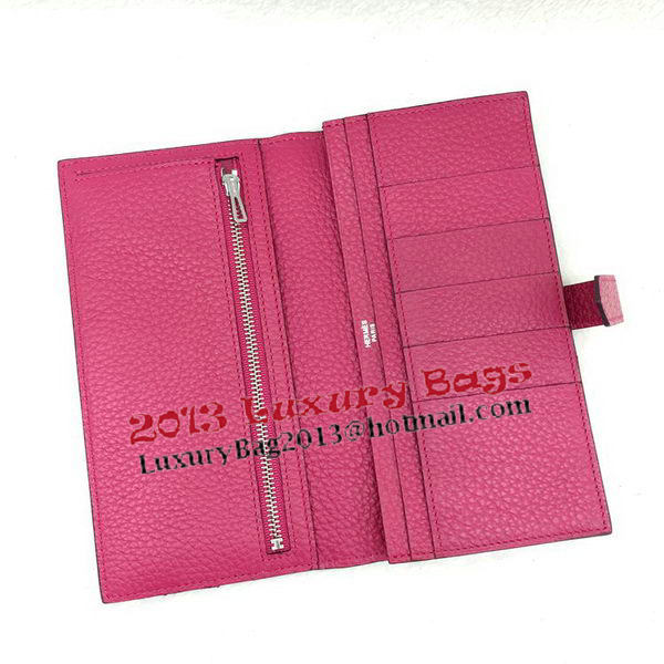 Hermes Bearn Japonaise Bi-Fold Wallet Litchi Leather A208 Rose