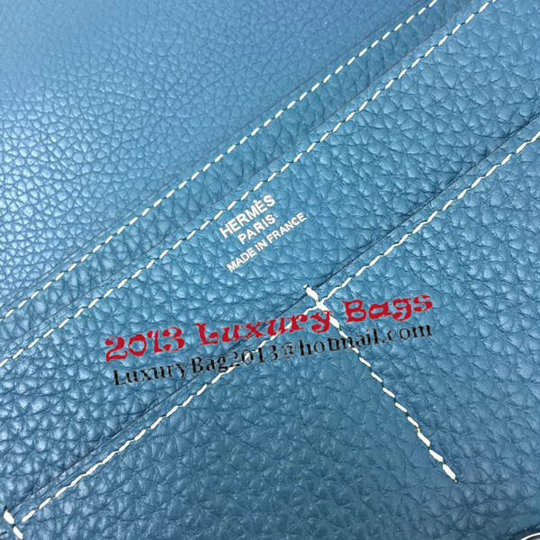 Hermes Dogon Combined Wallet Litchi Leather A508 Blue