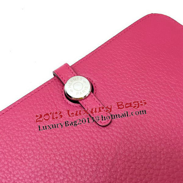 Hermes Dogon Combined Wallet Litchi Leather A508 Rose