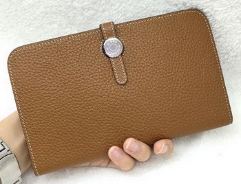 Hermes Dogon Combined Wallet Litchi Leather A508 Wheat