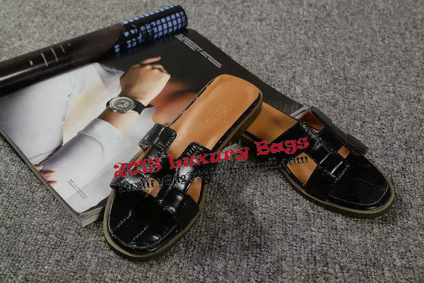 Hermes Slipper Croco Leather HO0451 Black