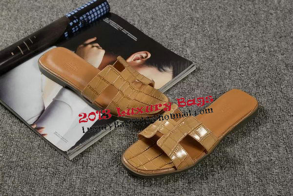 Hermes Slipper Croco Leather HO0451 Brown