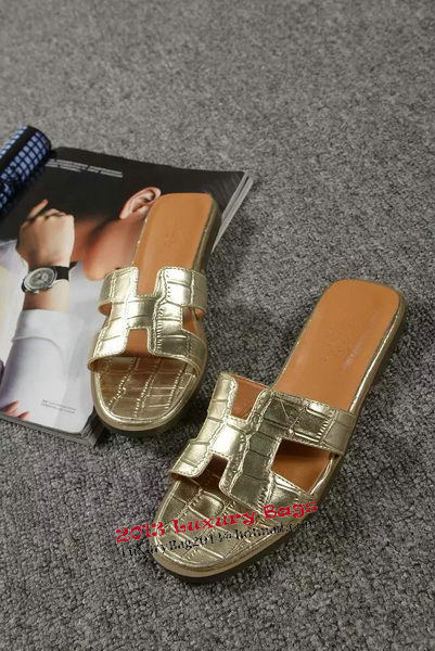 Hermes Slipper Croco Leather HO0451 Gold