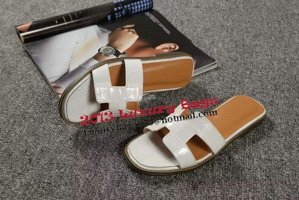 Hermes Slipper Croco Leather HO0451 White