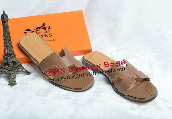 Hermes Slipper Leather HO0418 Brown