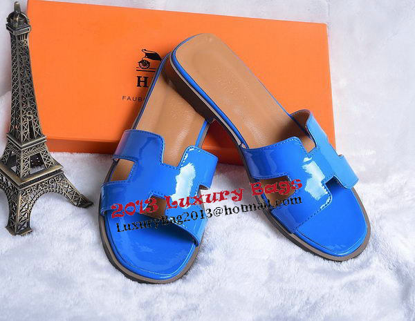 Hermes Slipper Patent Leather HO0430 Blue