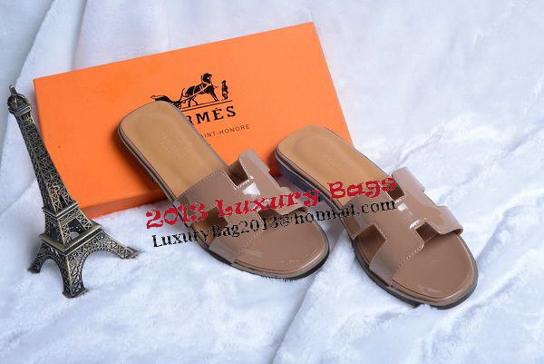 Hermes Slipper Patent Leather HO0430 Brown