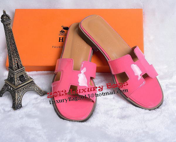 Hermes Slipper Patent Leather HO0430 Rose