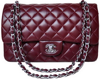 Chanel 2.55 Series Flap Bag Burgundy Patent Leather A1112 Silver