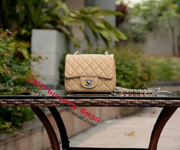 Chanel Classic MINI Flap Bag Apricot Sheepskin A37585 Silver