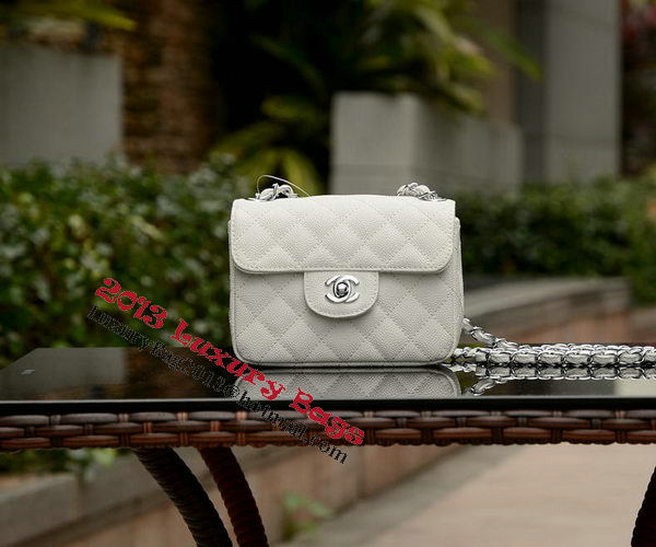 Chanel Classic MINI Flap Bag White Cannage Pattern A1115 Silver