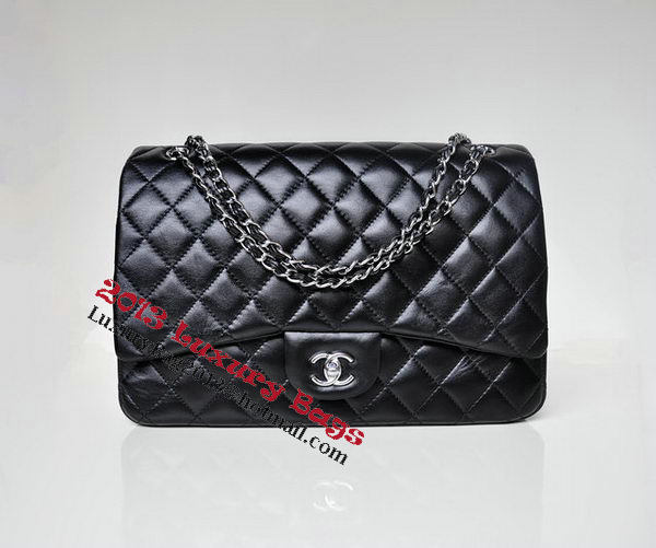 Chanel Maxi Quilted Classic Flap Bag Black Sheepskin A58601 Silver