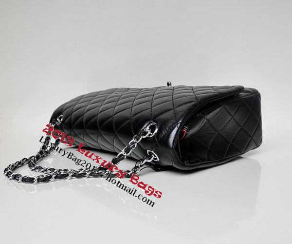 Chanel Maxi Quilted Classic Flap Bag Black Sheepskin A58601 Silver