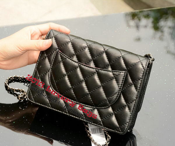 Chanel mini Flap Bag Black Sheepskin Leather A33814 Silver